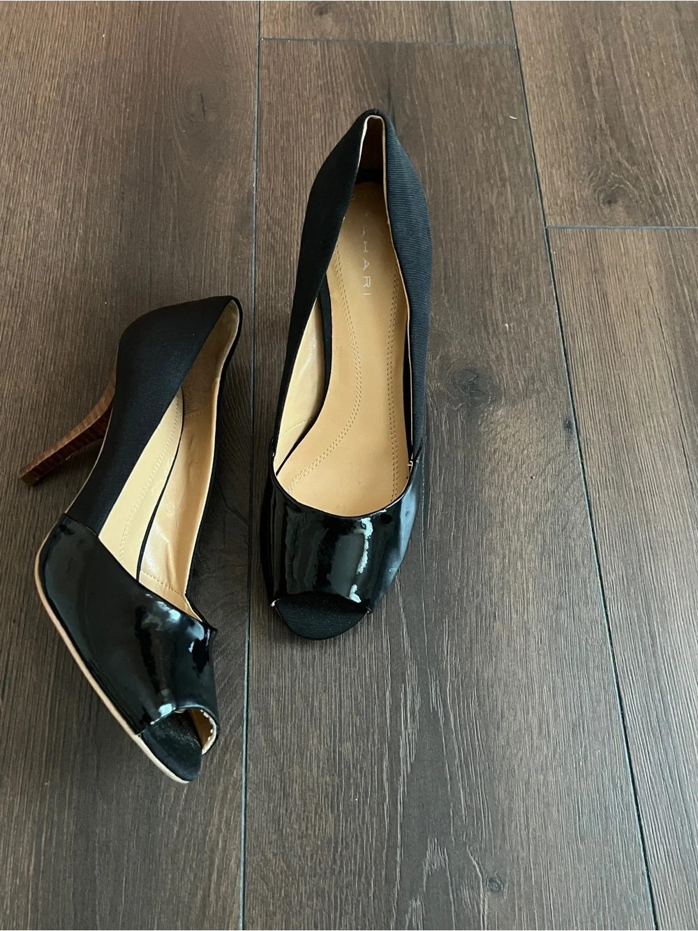 Tahari Black Patent Peep-Toe Heels